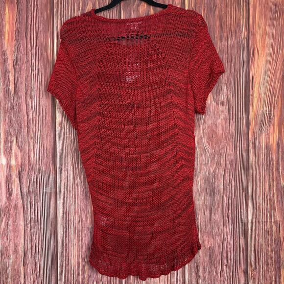 Helmut Lang Red Sweater Short Sleeve Tunic Open Knit Marled Viscose Medium NWT - Picture 6 of 6
